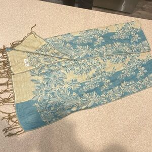 Floral Blue and Cream Scarf